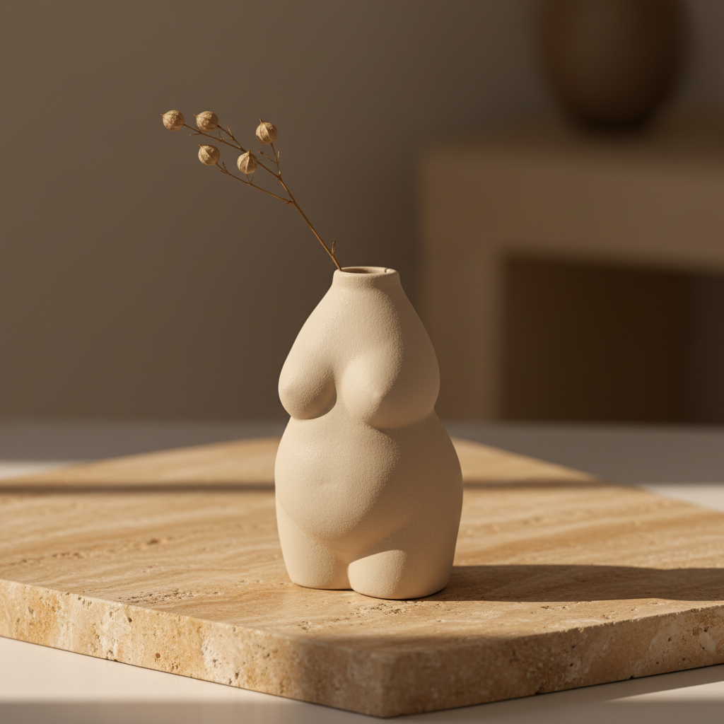 Still life Bege Nuvem com flor - Vaso Escultórico No. 07 Forma Feminina